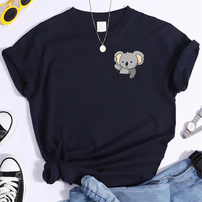 Funny Koala Print T-shrits for Women Summer Tshirts Short Sleeve Cute Kawaii Tees Loose Women's T-shirt Tops Thirt Shirt Femme