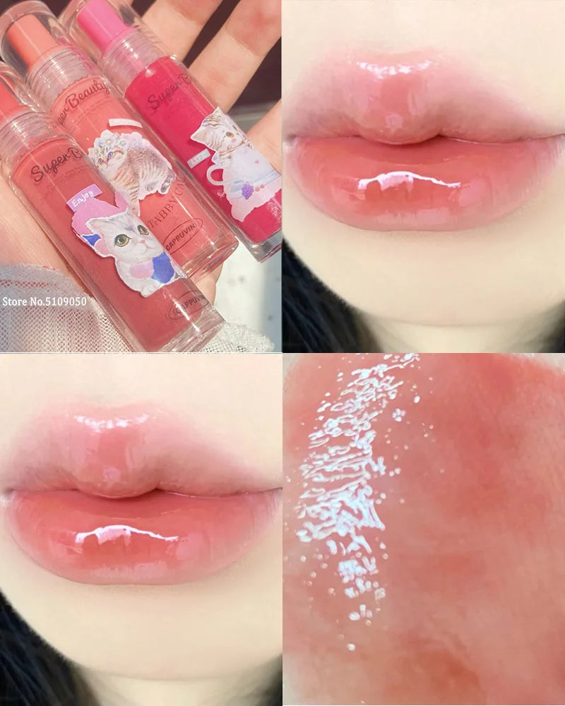 Liquid Lipstick Cute Cat Jelly Lip Glaze Moisturizing Lasting Sexy Red Mirror Lip Gloss Lip Tint Beauty Makeup Lip Care Oil