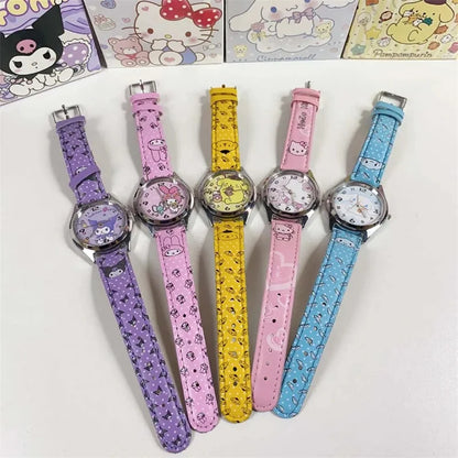 Anime Sanrio PU leather electronic watch kulomi big-eared dog Melody children's watch gift with gift box