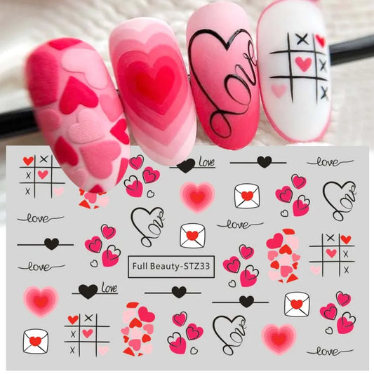 Valentine Nail Stickers Love Heart Decoration Cartoon Designs Water Decals Cute Bear Sliders For Nails 2024 Manicure Foil Tips