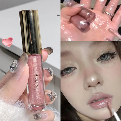 Glitter Liquid Lipstick Shimmer Metallic Clear Mirror Lip Gloss Plumping Oil Moisture Shine Lip Tint Sparkling Diamond Lip Oil