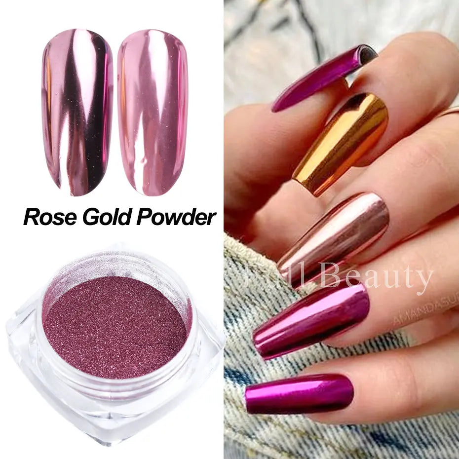 Metallic Chrome Powder Nails Glitter Gold Silver Mirror Rubbing Pigments Flakes Dust Shiny Magic Effect Nail Accessories LAC001