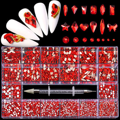 21 grid rhinestone box mixed nail diamond Flat glass shaped diamond DIY nail rhinestone nail jewelry set