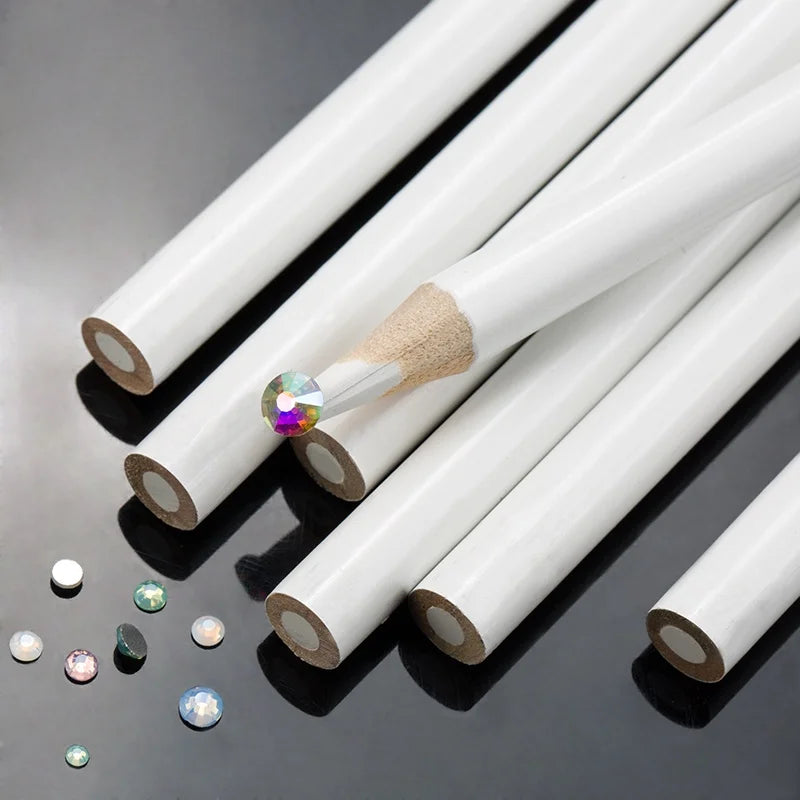 20/5Pcs Rhinestone Picker Dotting Pencil White Wax Pen for Picking Up Stones Crystal Bead Applicator Nail Art Decoration Tools