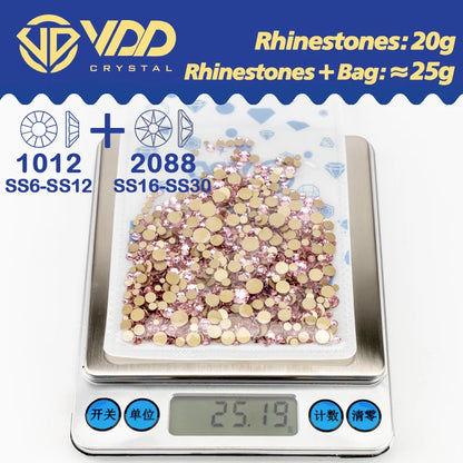 VDD Mix Size SS6-SS30 High Quality Glass 2088 Rhinestones Crystal Gold Flatback Strass Stones For Nail Art Crafts DIY Decoration