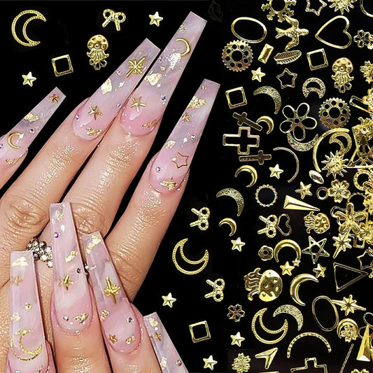 500/100PCS Alloy Nail Decoration 3D Star Moon Flower Jellyfish Frame Glitter Rhinestones Nail Art Decorations Mixed Accessories