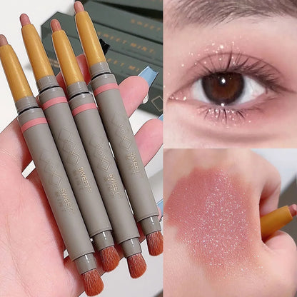 With Eye Shadow Brush Cream Matte Shimmer Eyeshadow Stick Double-head Glitter Highlighter Stick Sparkling Silkworm Eyeliner Pen