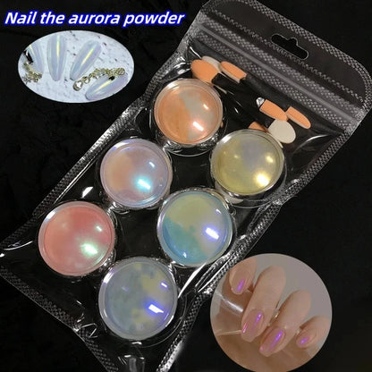 6pcs/Set Aurora Mermaid Nail Powder Holographic Chameleon Chrome Nail Glitter Pearlescent Fine Pigment Dust DIY Nail Supplies