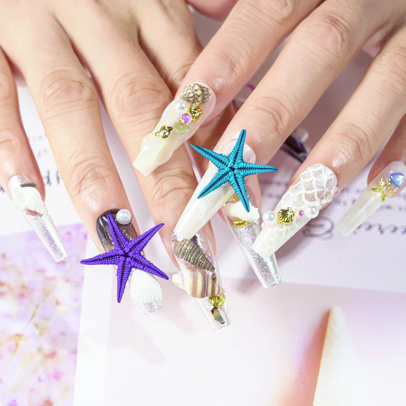 12-Grids Shell Starfish Conch Stone Nail Art Charms Sea Series 3D Irregular Slice Fragments Flakes Nail Art Rhinestones