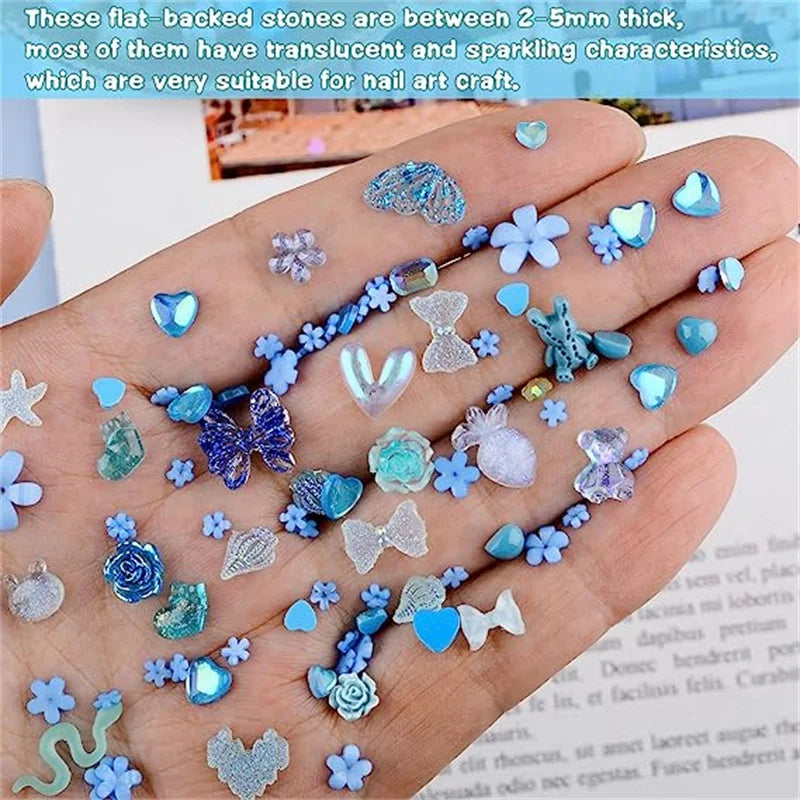 50PCS Mixed Kawaii Resin Nail Art Charms 3D Flower Bow Animals Rhinestones Nail Decorations DIY Manicure Professional Supplies