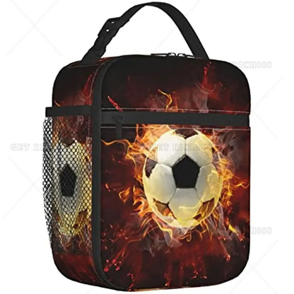 Soccer Lunch Box for Boys Girls Lunch Bag for Kids Waterproof Reusable Insulated School 3D Football Lunch Box with Side Pocket