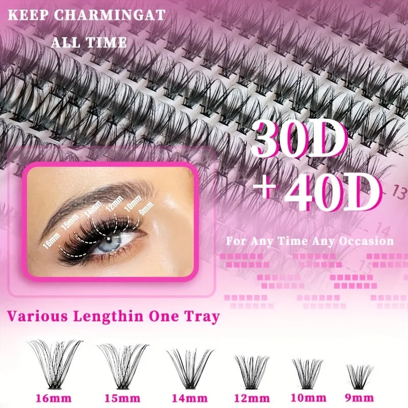 640Pcs Eyelash Extension Kit 304050D Lash Clusters D Curl 9-16mm Individual Lashes Kit with Bond and Seal, Tweezers and Brush