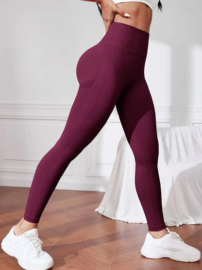 High Waist Seamless Yoga Tight Pants,Solid Color Fitness Workout Leggings,Women's Activewear