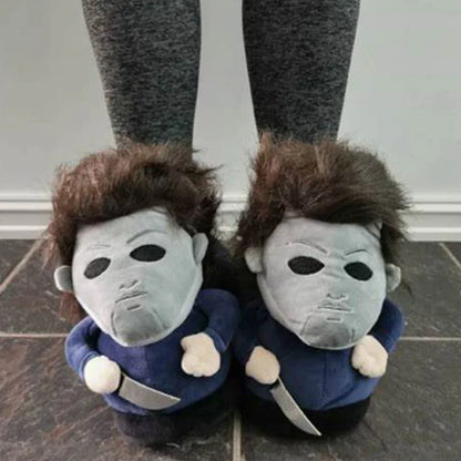 Michael Myers Plushie Doll Chucky Plush Halloween Demon King Animal Slippers Winter Warm Shoes Men Women's Indoor Kids Gifts