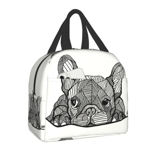 French Bulldog Puppy Facial Insulated Lunch Bag for Work School Picnic Resuable Portable Thermal Cooler Lunch Box for Women Kids