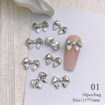 10pcs 3D Silver Gold Butterfly Jewelry Nail Art Studs Fashion Women Nail Charms Bowknot Heart Nail Rhinestones Manicure Decorate