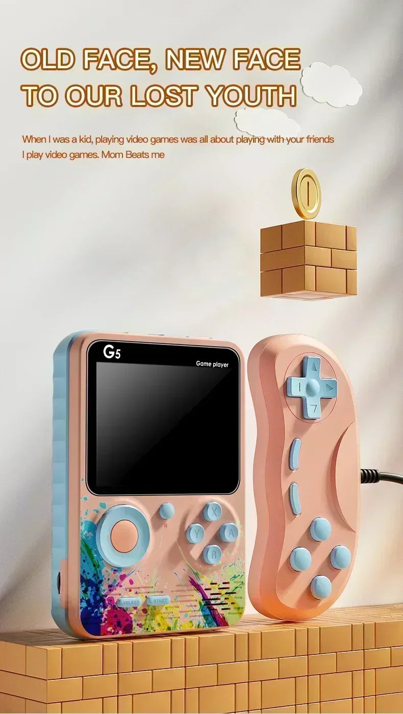 G5 Retro Handheld Game Console With 500 Classic Games 3.0Inch Screen Portable Gamepad Macaron Color 1020mAH Rechargeable Battery