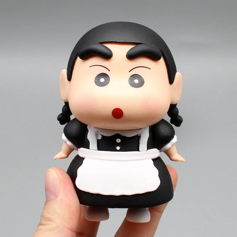 Crayon Shin-Chan 10cm Anime Figurine Shin-Chan Cos Maid Cape Superman Mini Action Figurine PVC Model Desk Decoration Toys Gifts