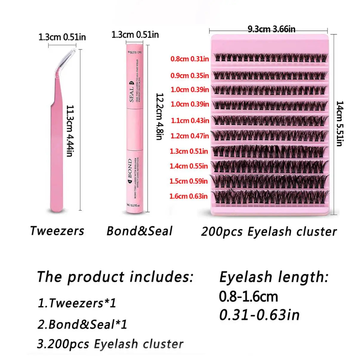 DIY Eyelash Extension Kit 200pcs Individual Lashes Cluster 80D, 8-16mm Mix Lash Clusters with Lash Bond and Seal and Tweezers