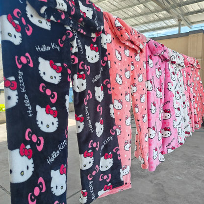 Sanrio Hello Kitty Y2k Kawaii Anime Flannel Pajamas Women'S Warm Woolen Cartoon Casual Home Pants Autumn Winter Fashion Trousers