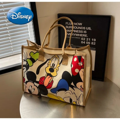 Disney Mickey Cartoon Cute Canvas Shoulder Bag Large Capacity Tote Bag Women's Fashion Mummy Bag Leisure Travel