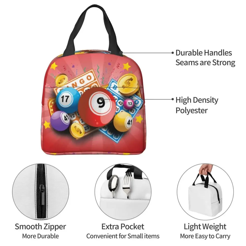 Hot Game Bingo Lunch Bag Leakproof Cooler Thermal Insulated Lunch Box For Women Kids School Beach Camping Travel Food Tote Bags