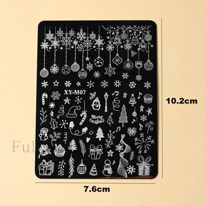 Christmas Nails Stamping Plates Snowflakes Elk New Year Letters Template Xmas Light Ball Gift Design Stamp Printing Stencil Tool