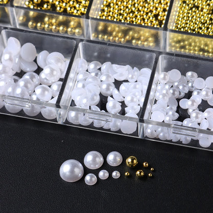 3D White Pearl Nail Art Decoration Gold Silver Beads Half Pearl Nail Charms Parts Summer Design DIY Jewelry Manicure Accessories