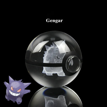 Pokemon 3D Crystal Ball Pikachu Figure Pokeball Engraving Crystal Charizard Model with Led Light Base Toys Anime Christmas Gift