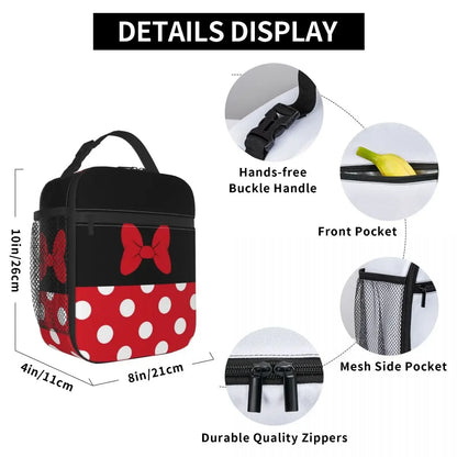 Cartoon Minnie Thermal Insulated Lunch Bags Women Animated Polkadots Lunch Tote for Outdoor Picnic Multifunction Food Box