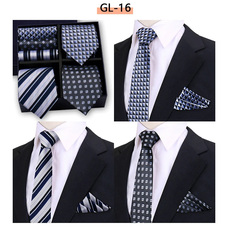 Luxury Men's Tie 3 Sets In Gift Box Paisley Striped Necktie Handkerchief For Men Gravata Wedding Formal Clothing Accessories