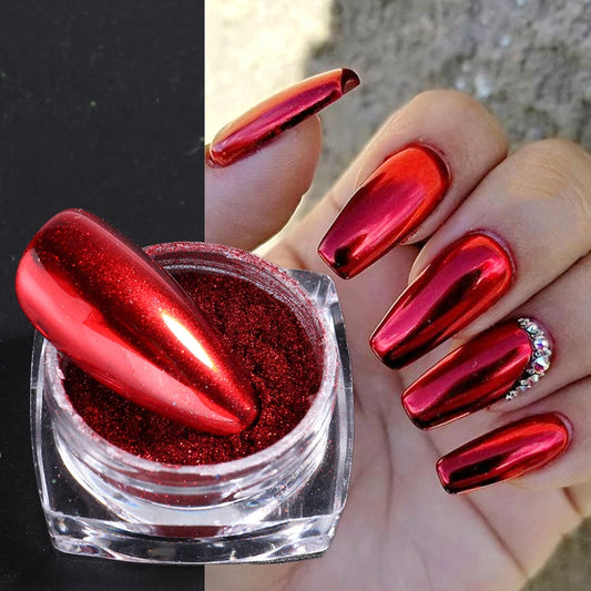 Red Chrome Nail Powder Y2K Metallic Mirror Effect Pigment Fine Rubbing Nail Glitter Flakes Dust Valentine Decorations Manicure