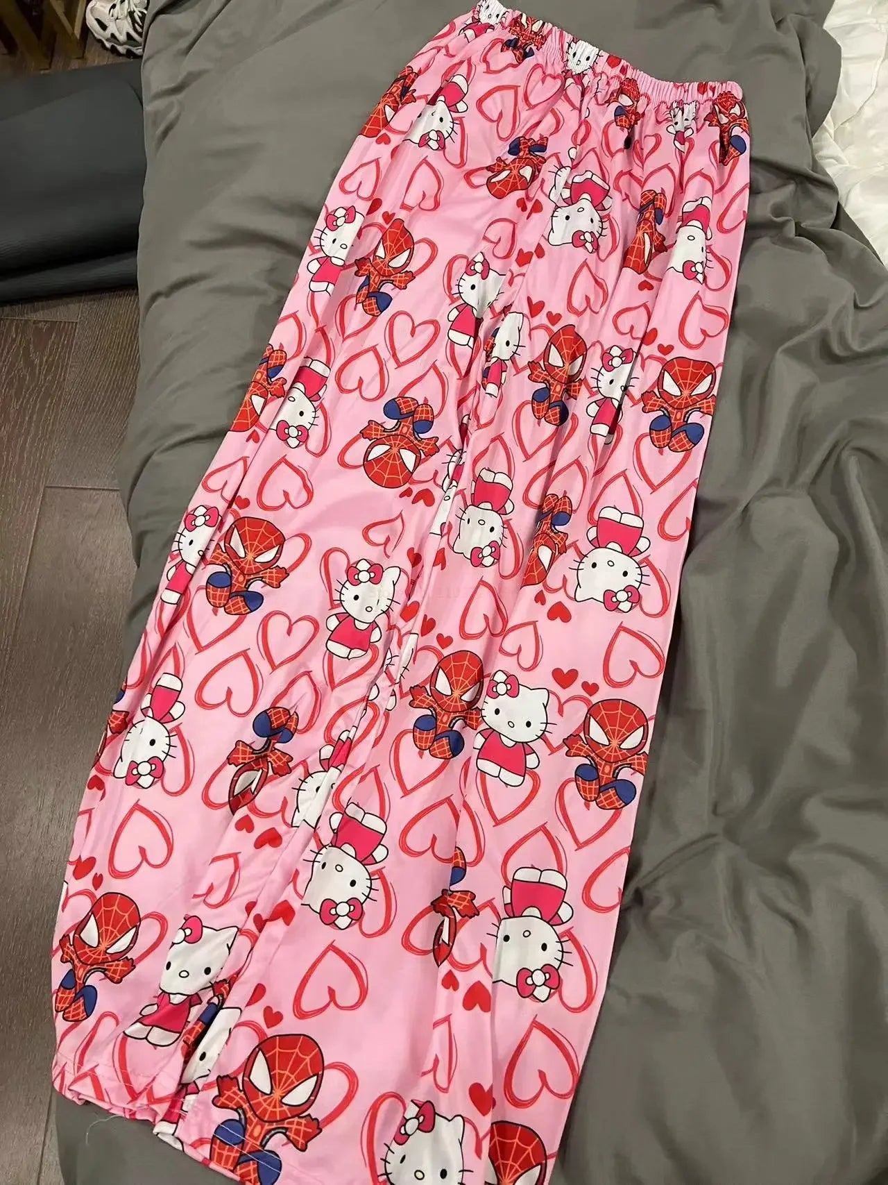 Miniso Spiderman Hello Kitty Cartoon Women's Pajama Long Pants Spring/Summer Edition Home Leisure Couple Pants Sleep Pants