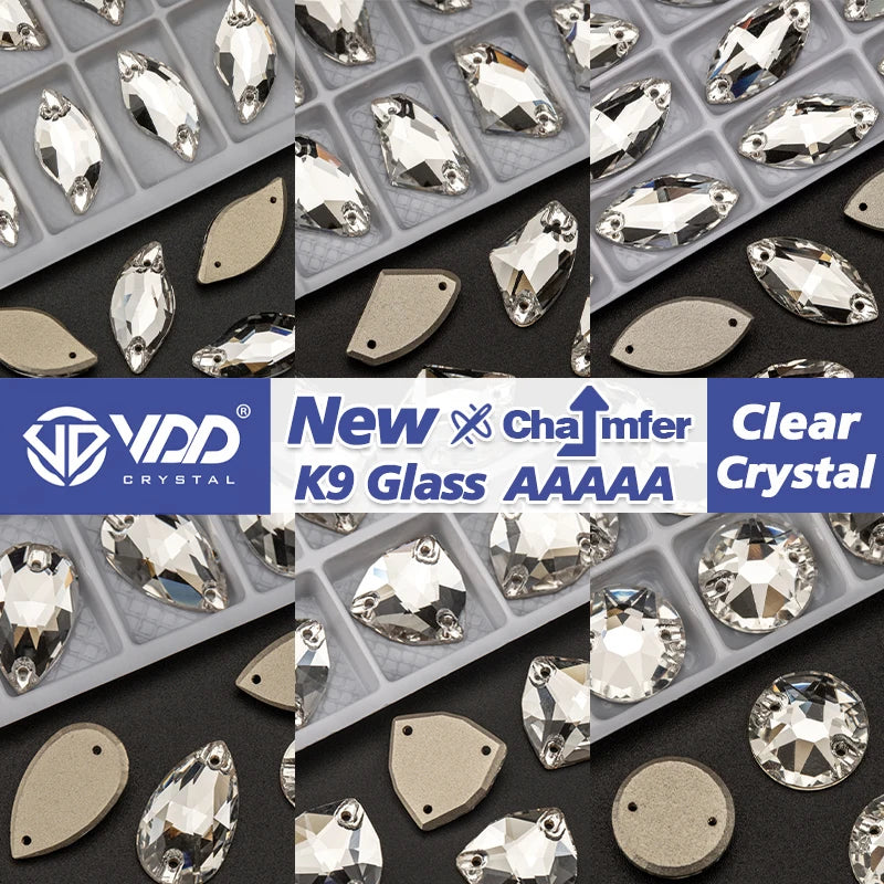 VDD High Quality K9 Glass Sew On Rhinestones Chamfer Sewing Clear Crystal Flatback Stone For Clothes Accessories Wedding Dress