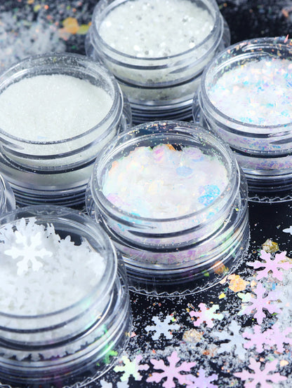 6pcs/set Christmas White Sequins Nail Art Glitter Powder Mermaid Dust Small Flakes Decorations For DIY Nails Glitters