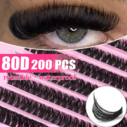 200pcs 30D Cluster False Eyelashes Set, DIY Eyelash Extensions, 0.05mm Thickness, D Curl, Mixed Lengths 8-16mm,