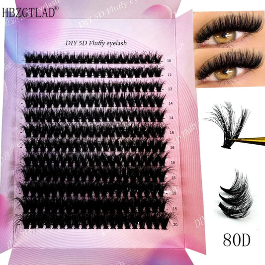 240Ps DIY 5D Fluffy Lash Clusters 80D Thick Eyelash Clusters CC Curl Wispy Individual Lashes 10-20mm Cluster Eyelash Extensions