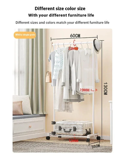 Coat Rack Movable Double Clothes Shelf Simple Rod Clothes  Floor-Standing Bedroom Telescopic Floor Hangers Storage Coat Rack