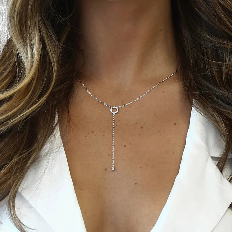 S925 Sterling Silver Double-Deck Circle Zircon Pendant Long O-Chain Choker Necklace 2024 Spring Women Wedding Fine Jewelry