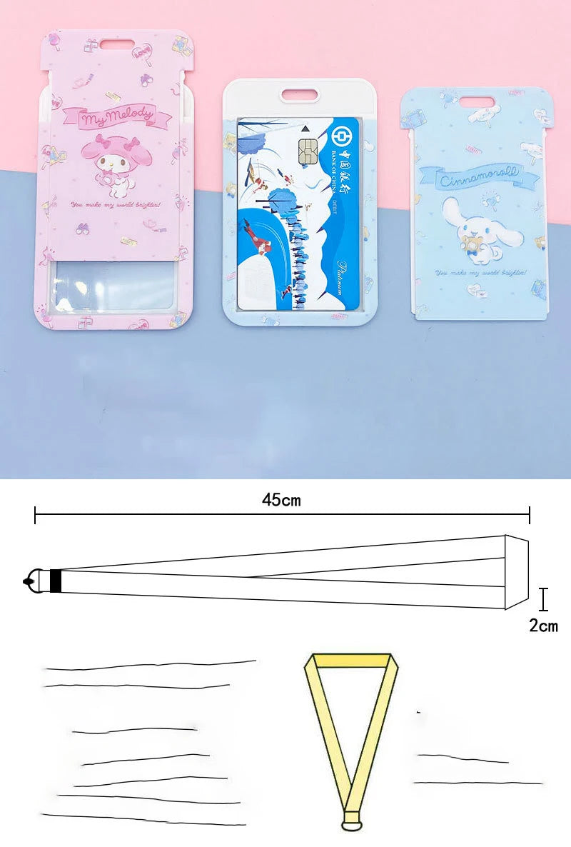 Kawaii Sanrio Cinnamoroll My Melody Anime Keychain Pendant Purin Dog Cat Cute Card Holder Plastic Lanyard Card Holders for Girl