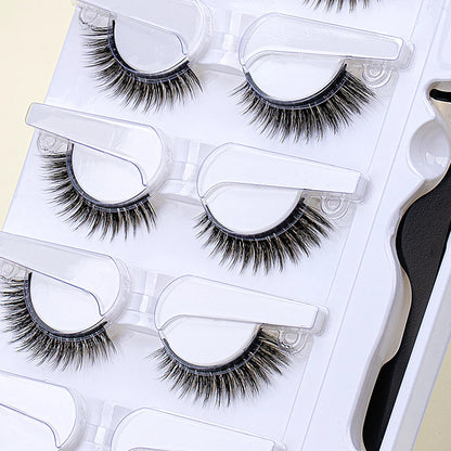 5 pairs Self-Adhesive Faux Mink Eyelashes Reusable Natural Cat Eye Fluffy Curly C Curl Lashes  makeup tools