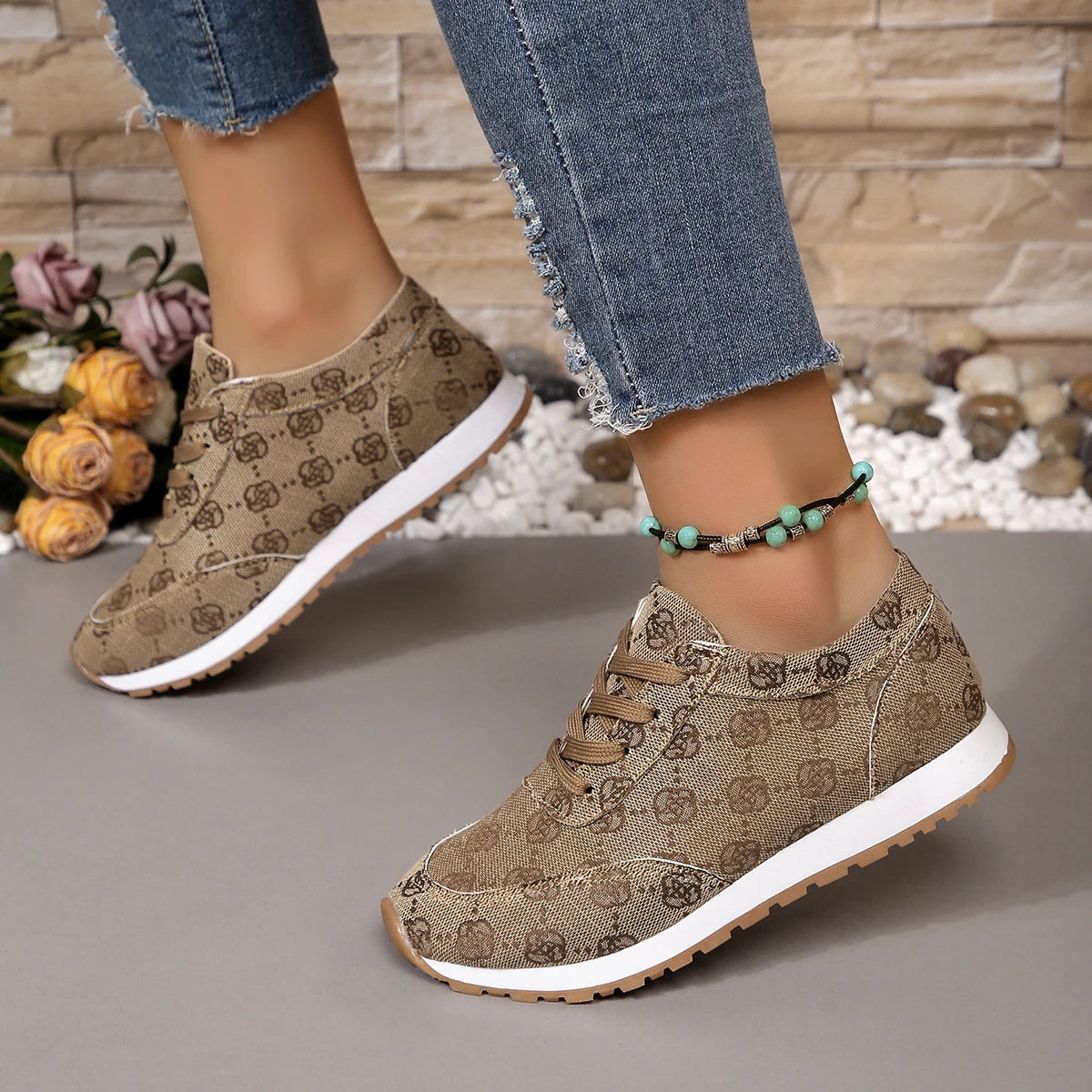 Women Casual Sneakers Luxury Print Design Shoes Platform Lace Up Breathable Sneakers Running Tennis Sports Shoes Plus Size 36-43