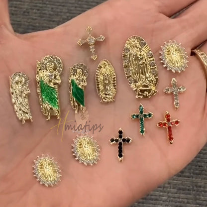 3D Diamond Virgin Mary Nail Charms Glitter Luxury Zircon Crystals Metal Alloy Nails Jewelry Manicure Accessories Decoration