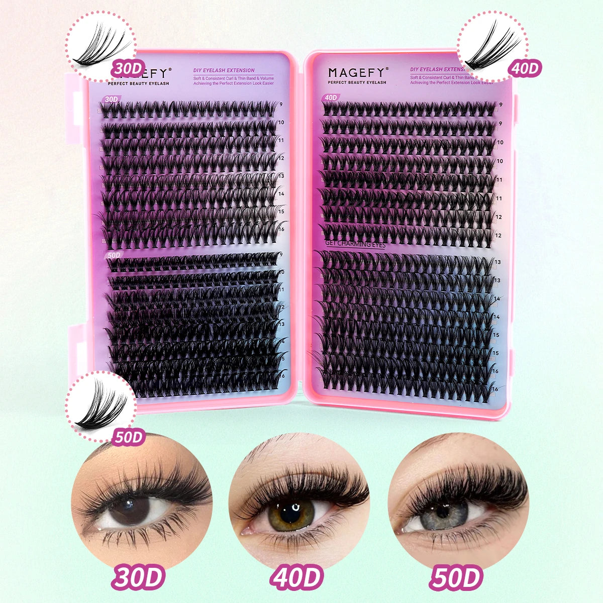 MAGEFY DIY Lashes Extensions Kit 800pcs Lash Clusters 80D/100D Wispy Individual Lashes Mix 9-18mm Cluster Eyelash Extension