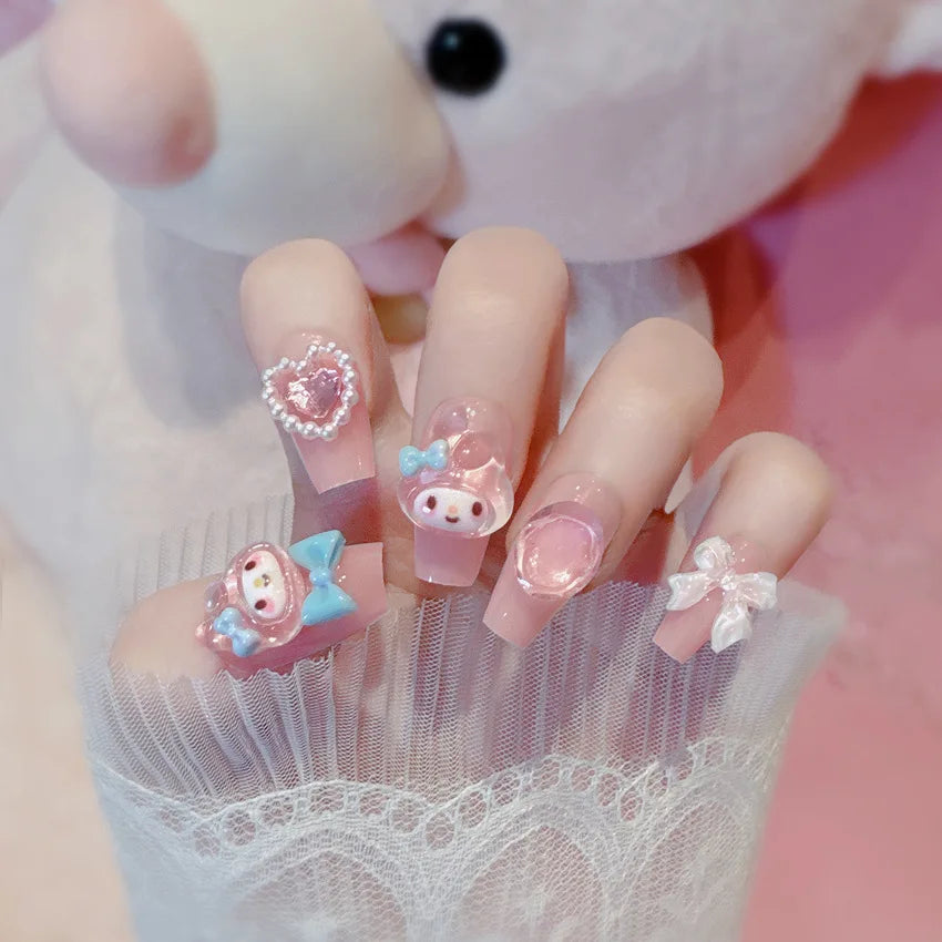 Sanrio False Nail Kawaii 24pcs Melody Accessories Press on Nails Patch Detachable Nail Tips Manicure Jewelry Schoolgirl Gift