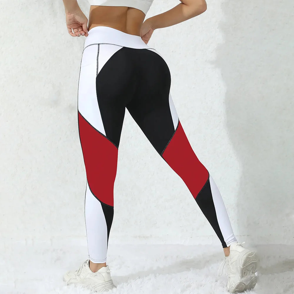 Colorblocked High Waist Yoga Pants with Pockets Leggings for Women Tummy Control Workout Leggings for Women