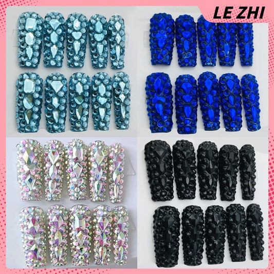 Xxl Square Stiletto Full Diamond Y2K Handmade Press On Nails Cute Glitter Reusable Manicure Artistic Finger Party Sticker