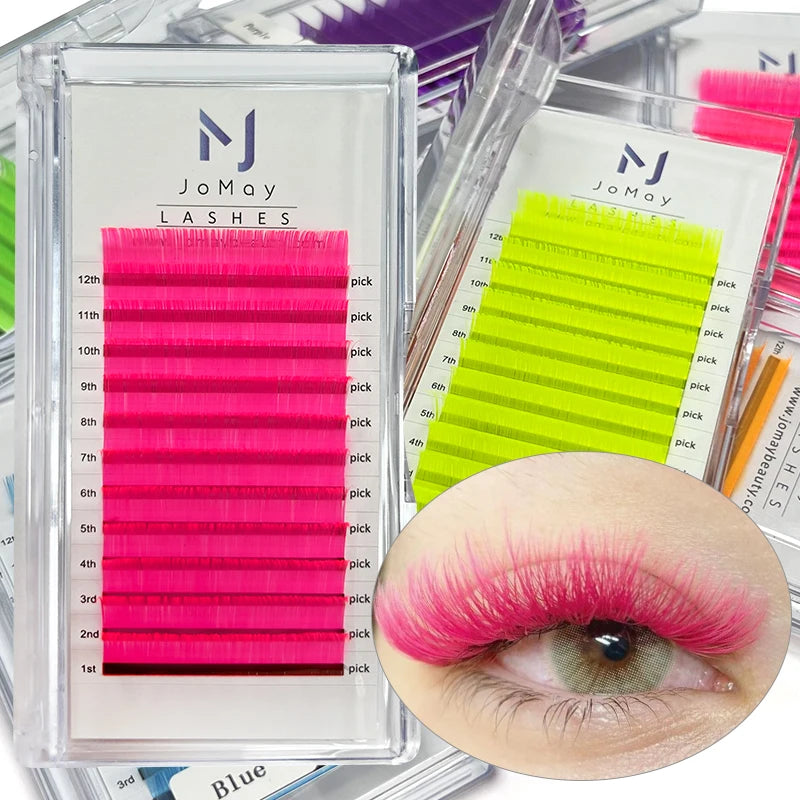 Colour Lash Extension Red Purple Blue Pink Flu Color False Individual Eyelash Extension Silk Russian Volume Lashes