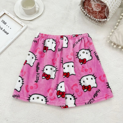 Sanrio Hello Kitty Y2k Kawaii Anime Flannel Pajamas Women'S Warm Woolen Cartoon Casual Home Pants Autumn Winter Fashion Trousers