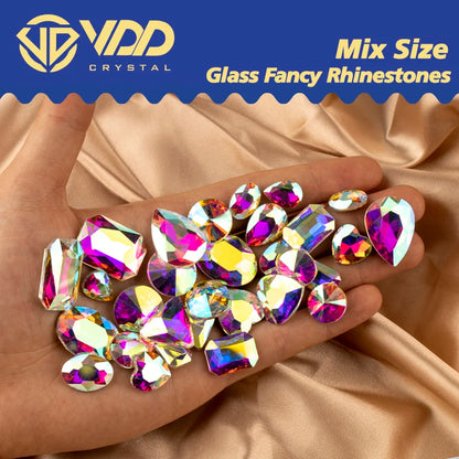 VDD Mix Size Shape Glass Fancy Rhinestones Crystal Pointback Strass Glitter Shiny 3D Stones For Nail Art DIY Crafts Decorations